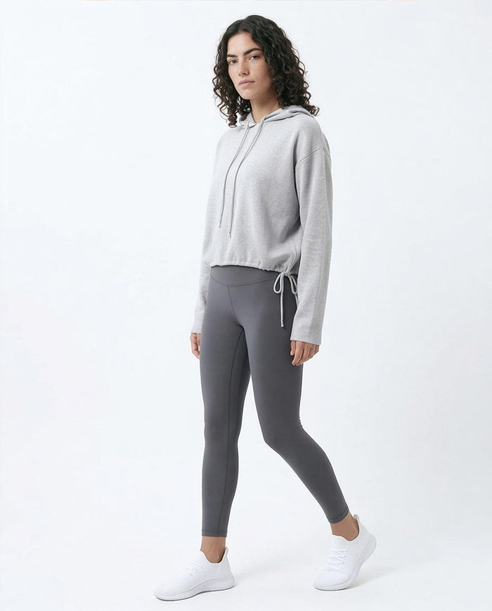 Heather Grey Cropped Cinch-Hem Hoodie - O200389
