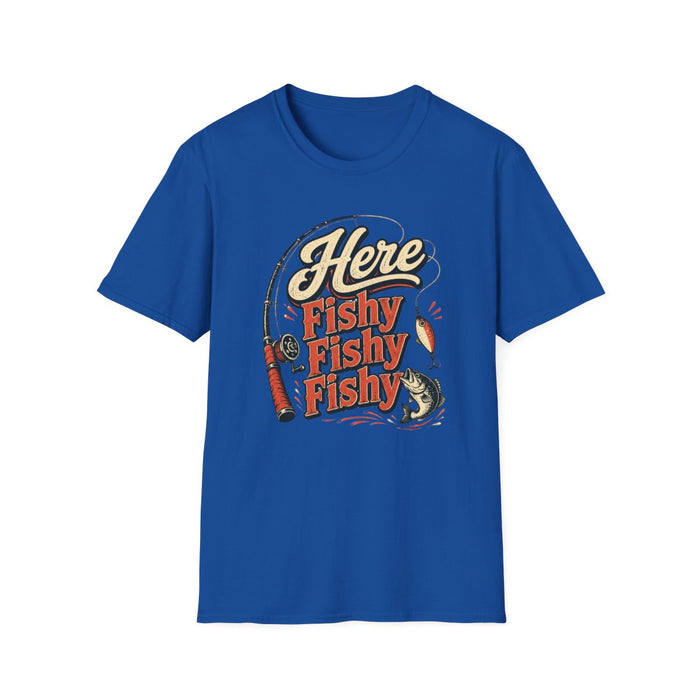Here Fishy Fishy Fishy Fishing T-Shirt - funny t-shirt by Cheeky Business