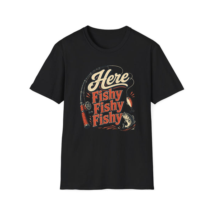 Here Fishy Fishy Fishy Fishing T-Shirt - funny t-shirt by Cheeky Business