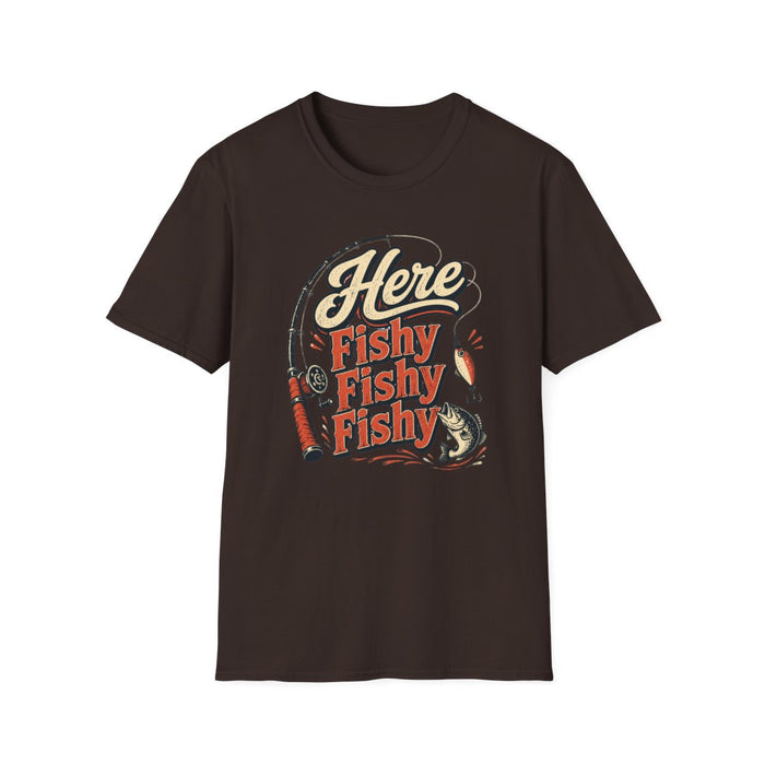 Here Fishy Fishy Fishy Fishing T-Shirt - funny t-shirt by Cheeky Business