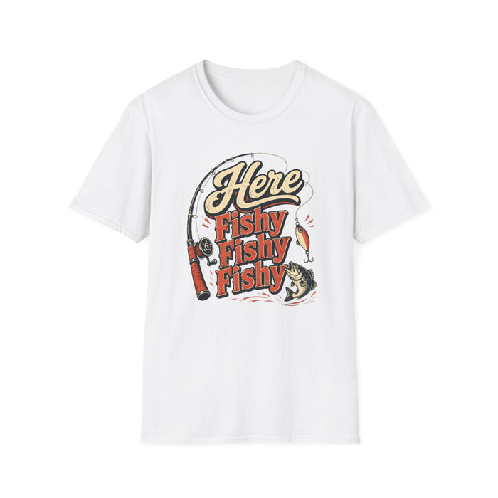 Here Fishy Fishy Fishy Fishing T-Shirt - funny t-shirt by Cheeky Business