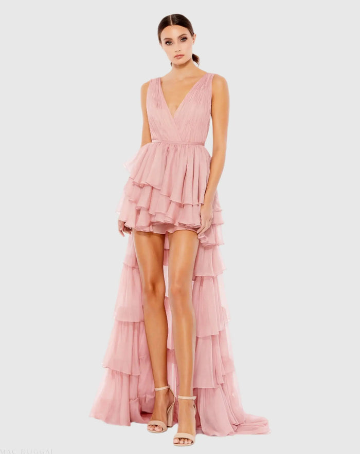 Pink High Low Gown with Built In Bodysuit - Mac Duggal