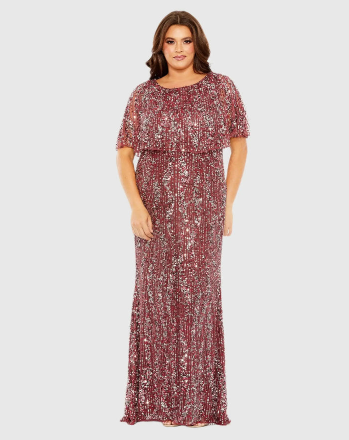 High Neck Column Gown with Cape