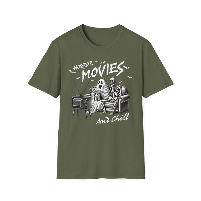 Horror Movies and Chill Halloween T-Shirt - funny t-shirt by Cheeky Business