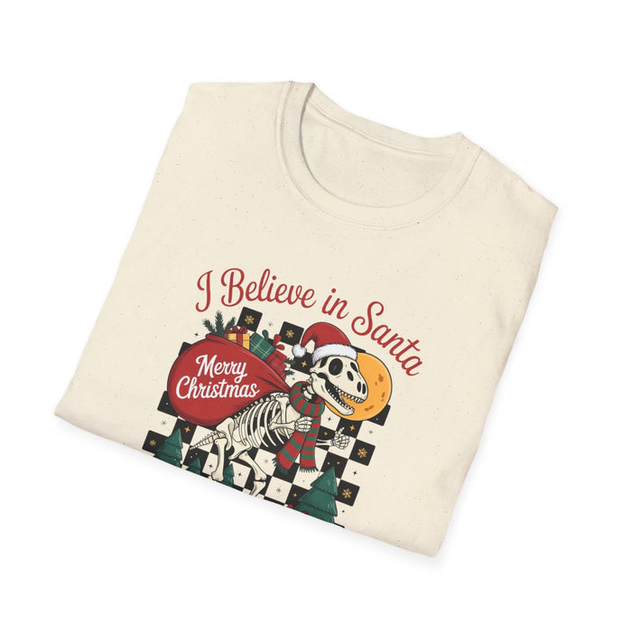 I Believe in Santa and Dinosaurs Christmas T-Shirt - funny t-shirt by Cheeky Business