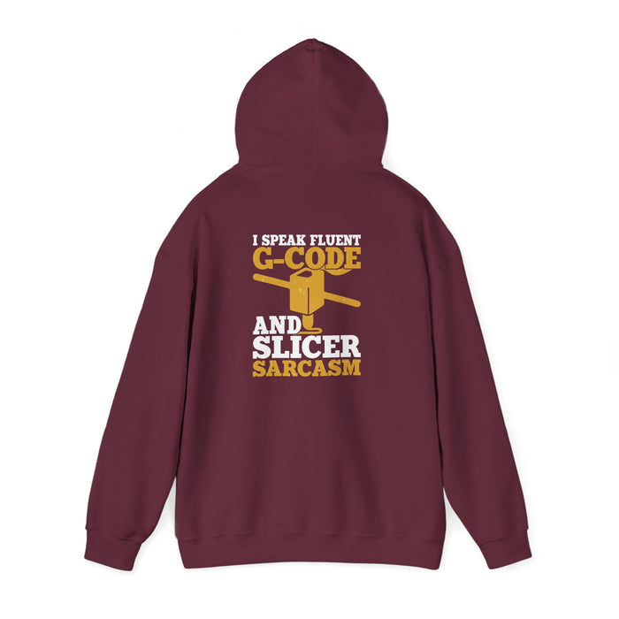 maroon hoodie with I Speak Fluent G-Code sarcasm print for tech enthusiasts