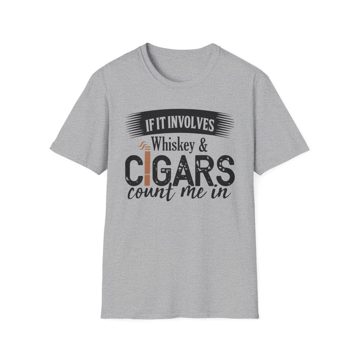 If It Involves Whiskey and Cigars Count Me In T-Shirt - funny t-shirt by Cheeky Business
