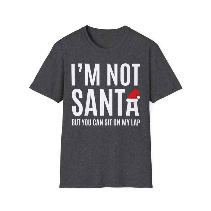 black t-shirt with I'm Not Santa But You Can Sit on My Lap holiday print