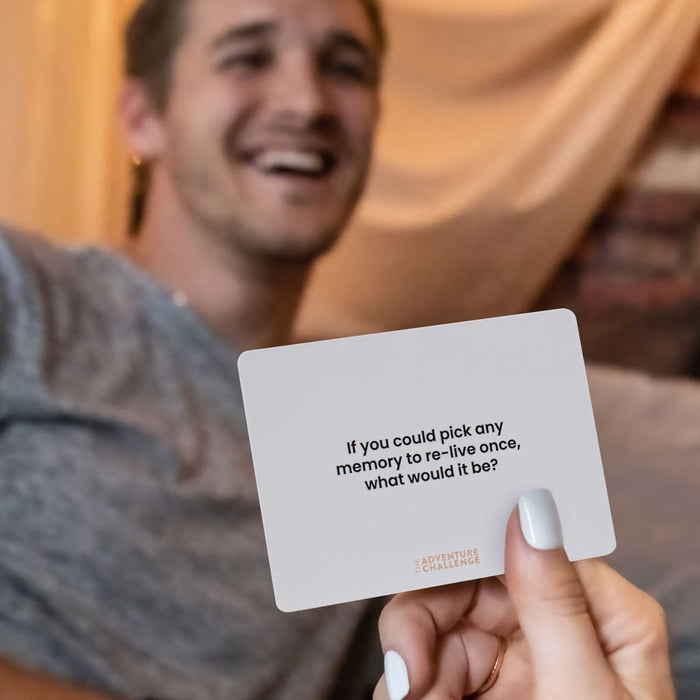 Free sample question from the couples connection card pack to help you learn more about your significant other: If you could pick any memory to re-live once, what would it be?