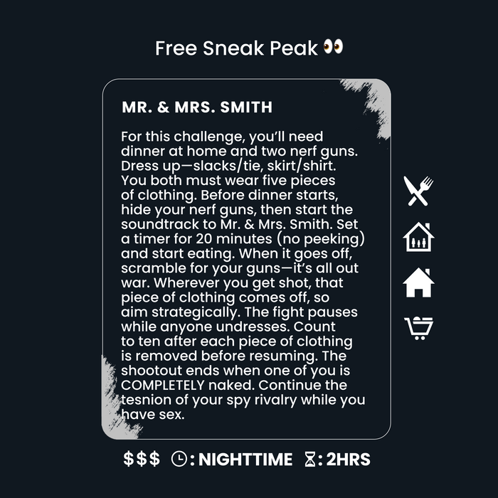 a Free sneak peak of the Mr and Mrs Smith Challenge - a very popular In bed challenge for couple seeking fun and adventurous activities at home