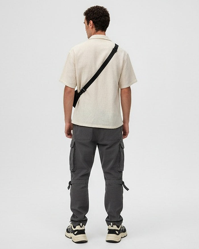 Ivory Textured Resort Collar Short Sleeve Shirt - R217700