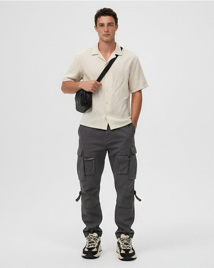 Ivory Textured Resort Collar Short Sleeve Shirt - R217700