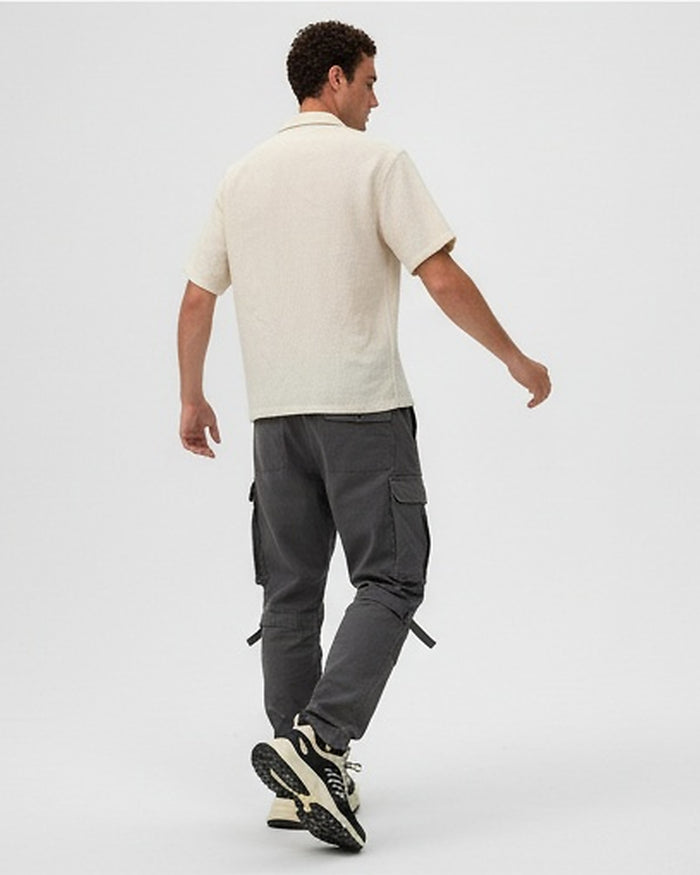 Ivory Textured Resort Collar Short Sleeve Shirt - R217700