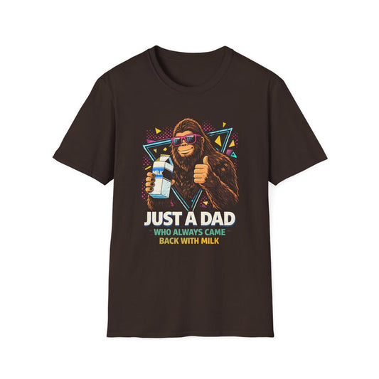 black t-shirt with just a dad who always came back with milk funny dad design