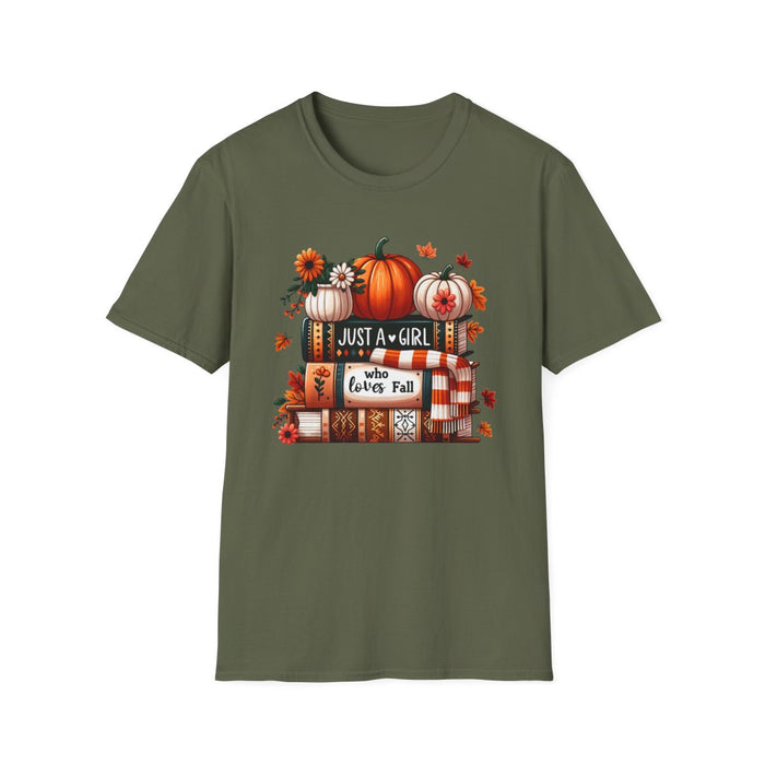 military green t-shirt with fall lover graphic print