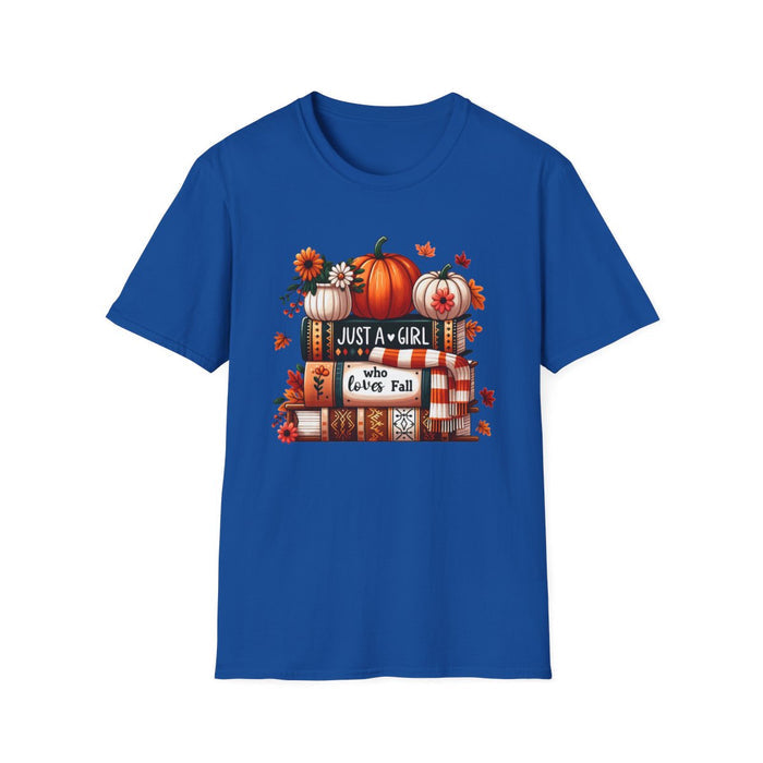 light blue graphic tee with cosy pumpkin autumn theme