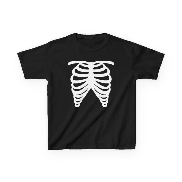 navy kids t-shirt with skeleton rib cage design for halloween