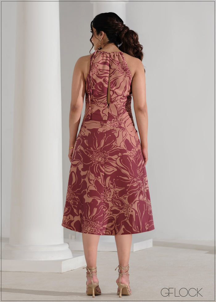 Knot Detail Halter Neck Midi Dress - 090625
