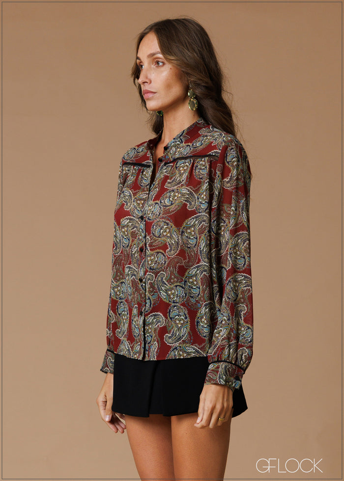 Lace Detail Button-Down Shirt - 140826
