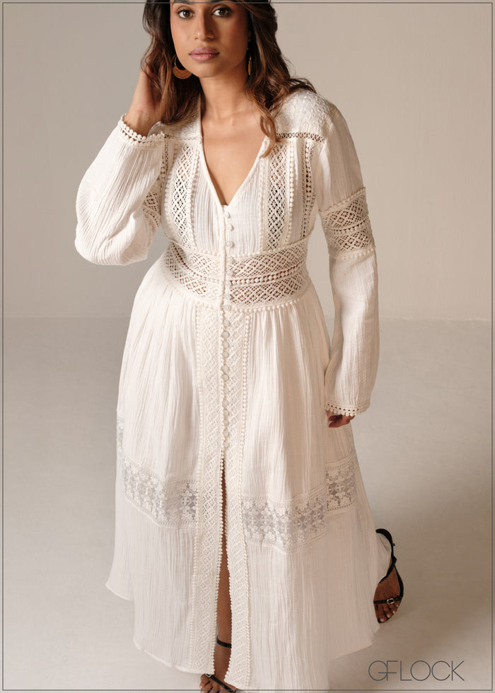 Lace Mix Maxi Dress - 190326