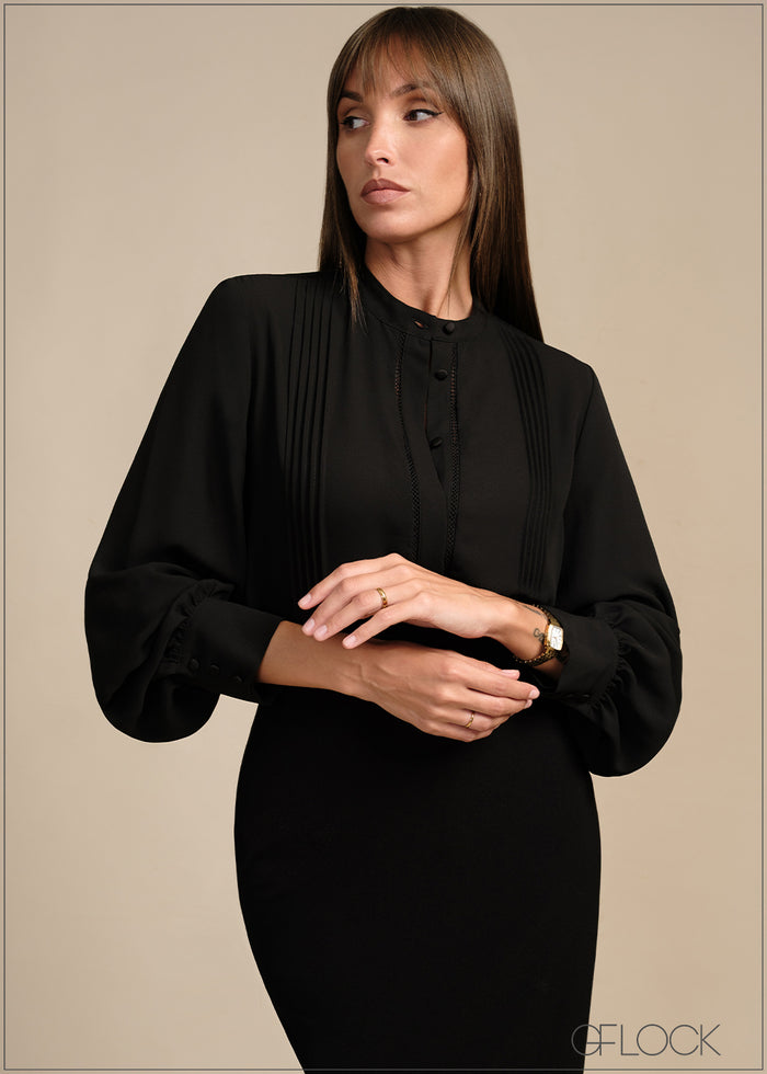 Lace Trim Pleated Top - 020226