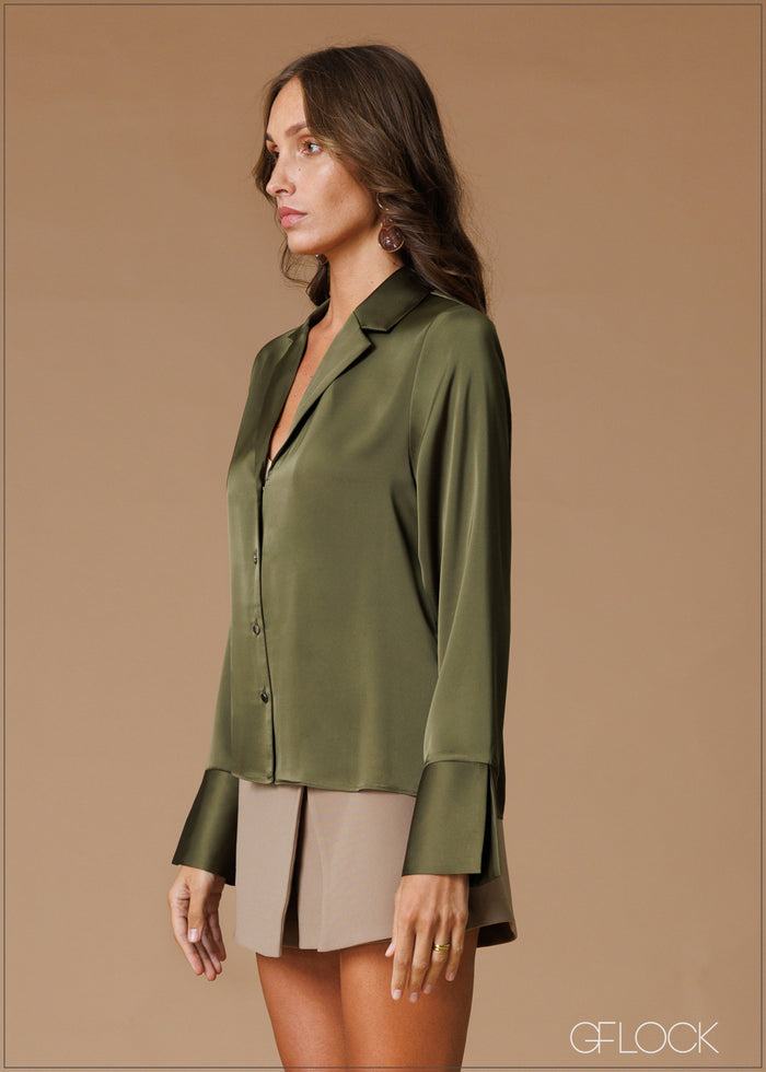 Lapel Collar Long Sleeve Top - 140826