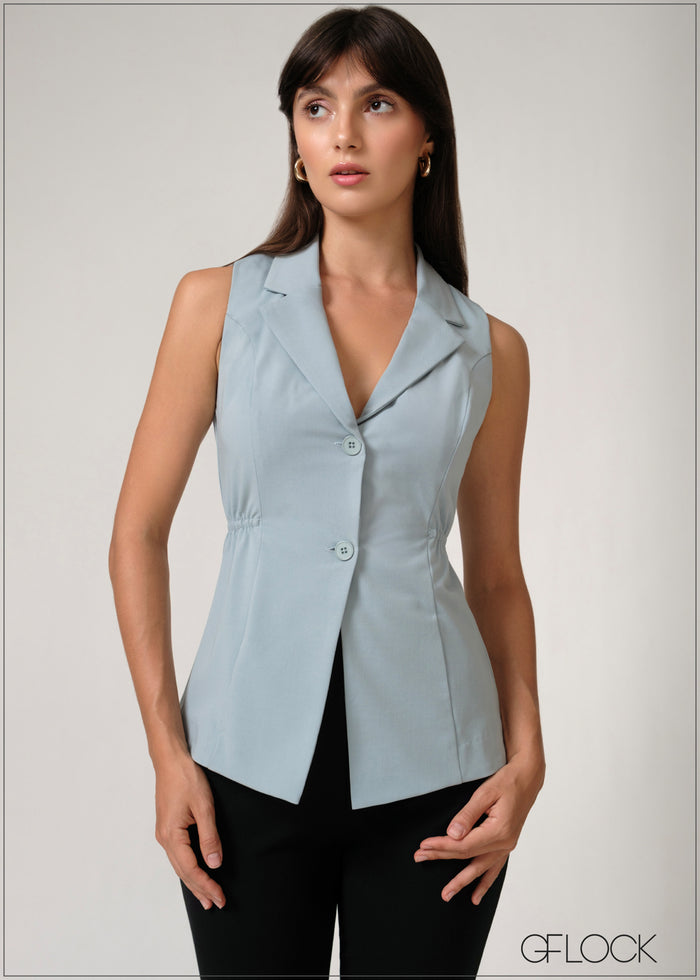 Lapel Collared Sleeveless Top - 250526