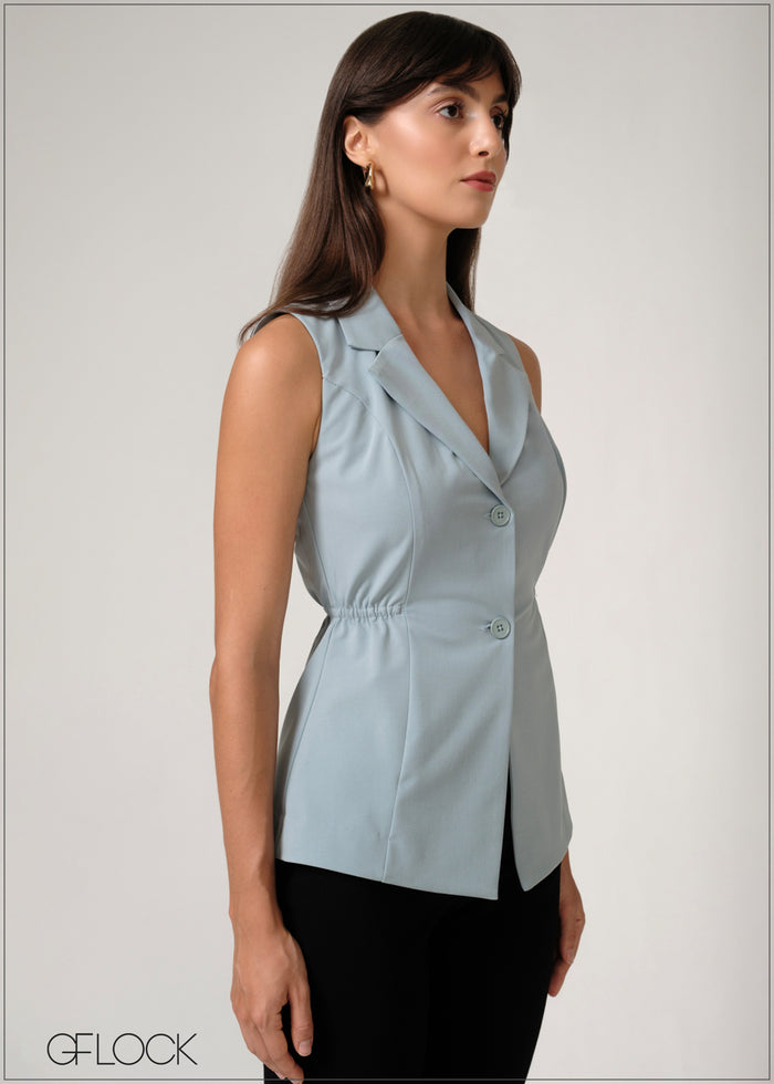 Lapel Collared Sleeveless Top - 250526