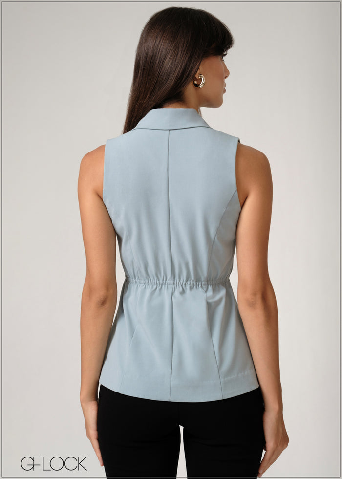 Lapel Collared Sleeveless Top - 250526