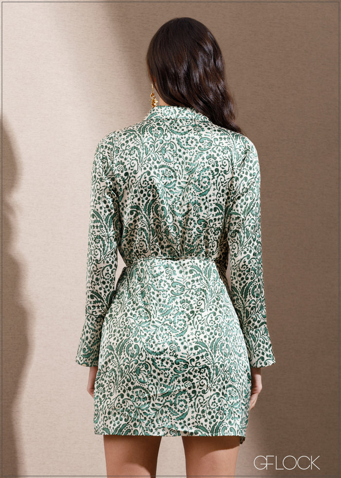 Lapel Collared Wrap Mini Dress - 140325