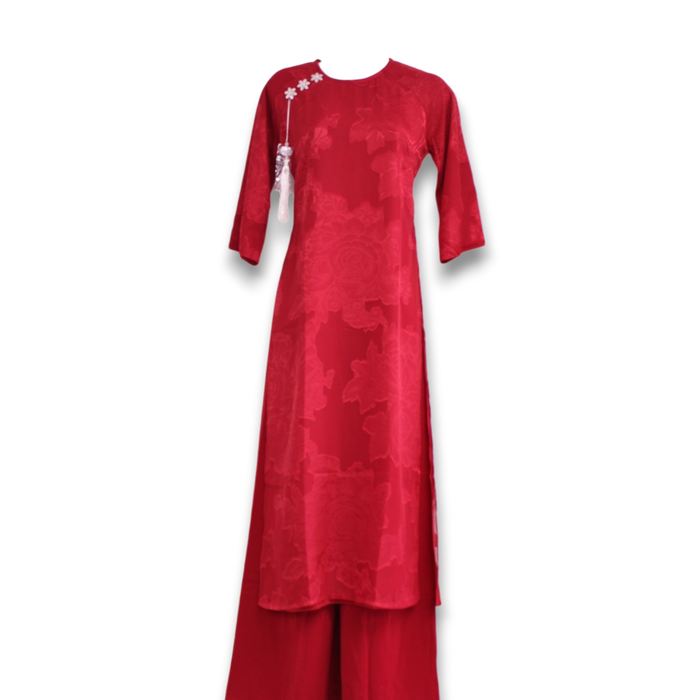 Layered Embossed Flowers Ao Dai Set
