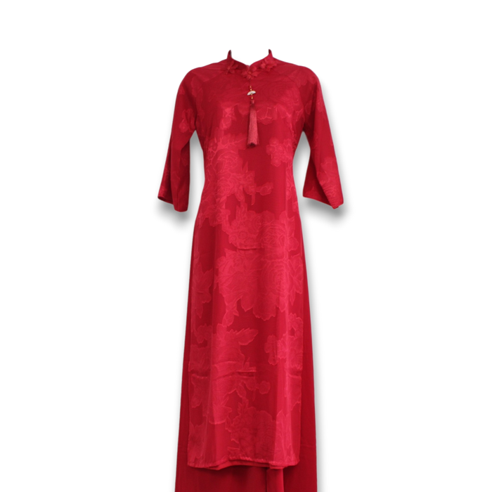 Layered Embossed Flowers Ao Dai Set