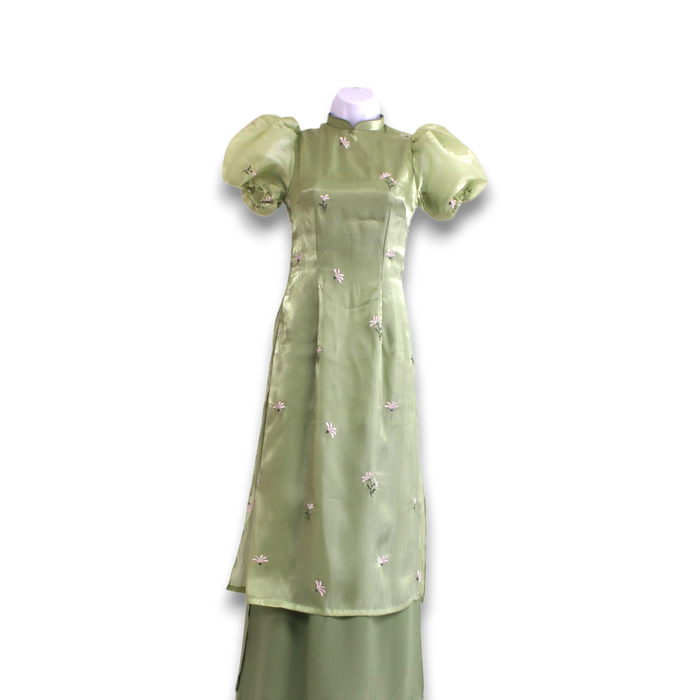 Layered Satin Puff Ao Dai Set