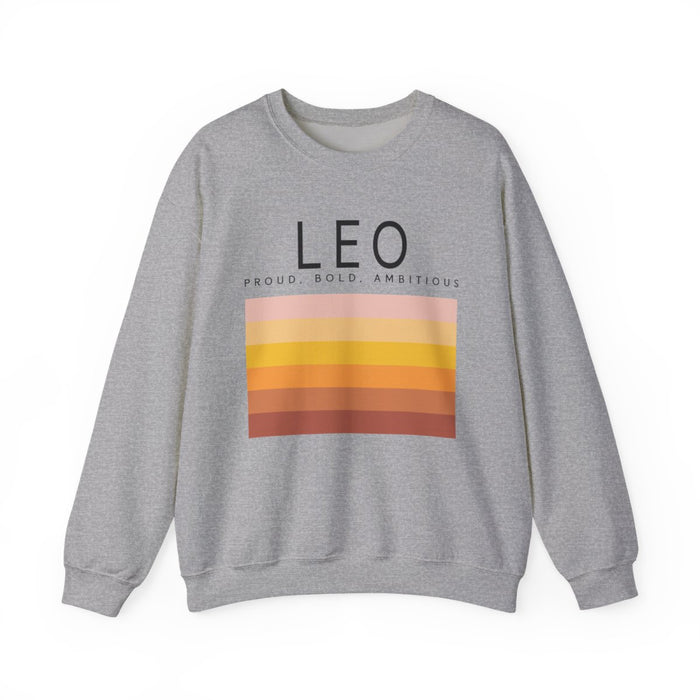 white sweatshirt with minimalist leo zodiac symbol and stripe detail