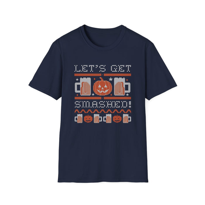 black t-shirt with let's get smashed halloween party graphic