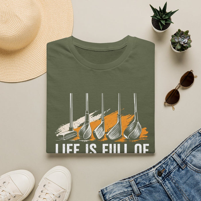 Life Is Full of Important Choices Golf T-Shirt - funny t-shirt by Cheeky Business