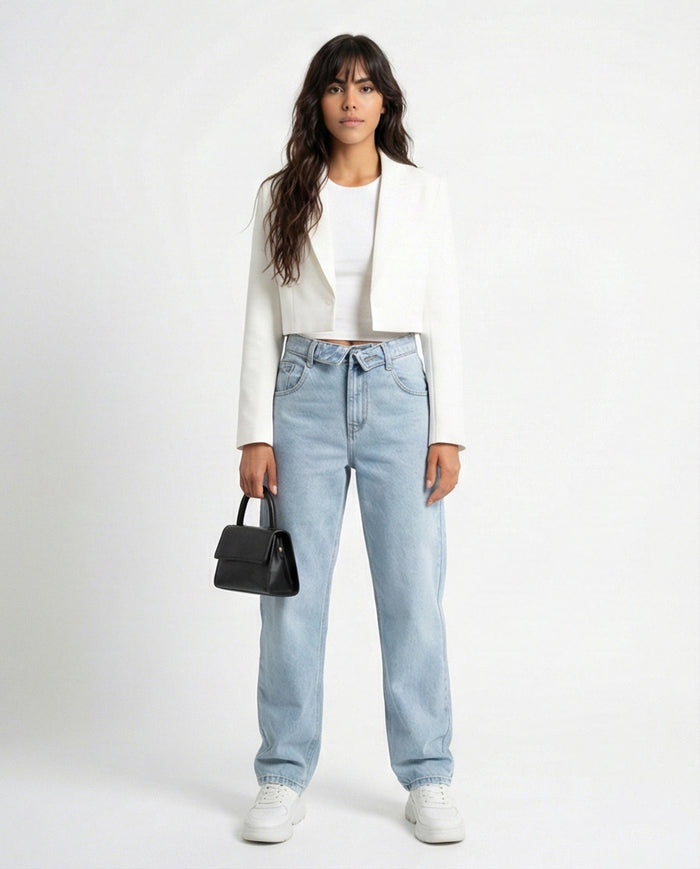 Light Blue Casual High-Waisted Denim Jeans