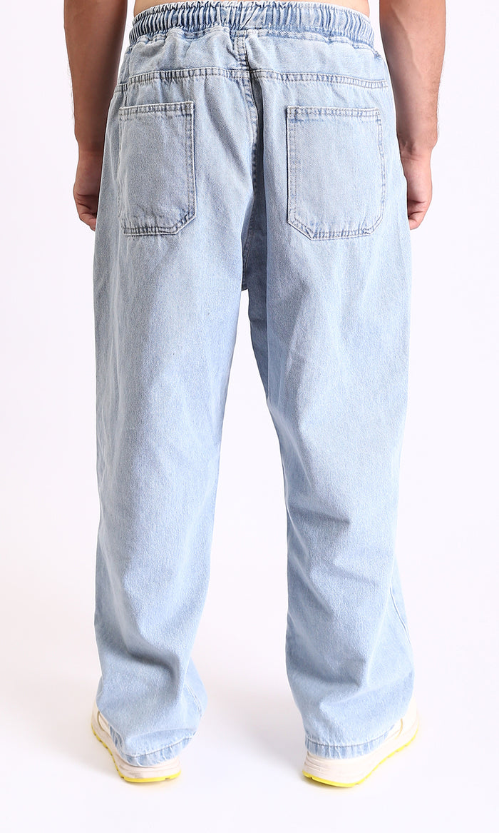 Light Blue Wide Leg Jeans - Slip On Casual Cotton Denim for Men