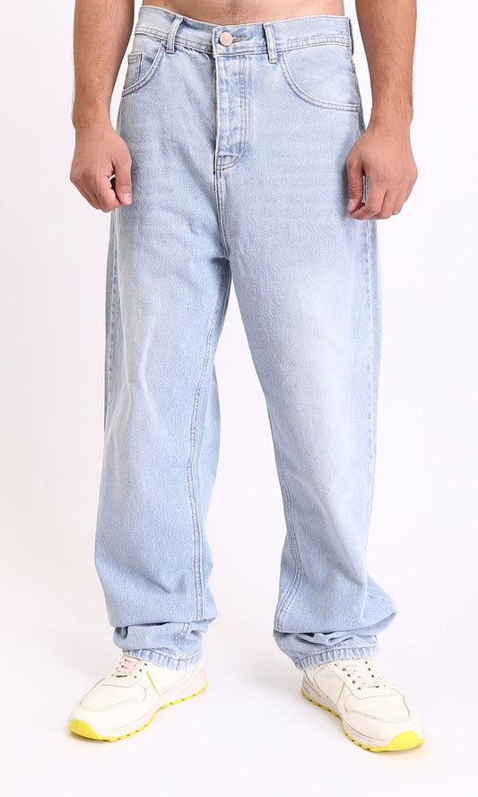 Light Blue Wide Leg Jeans - Straight Fit Cotton Denim for Men - R208749
