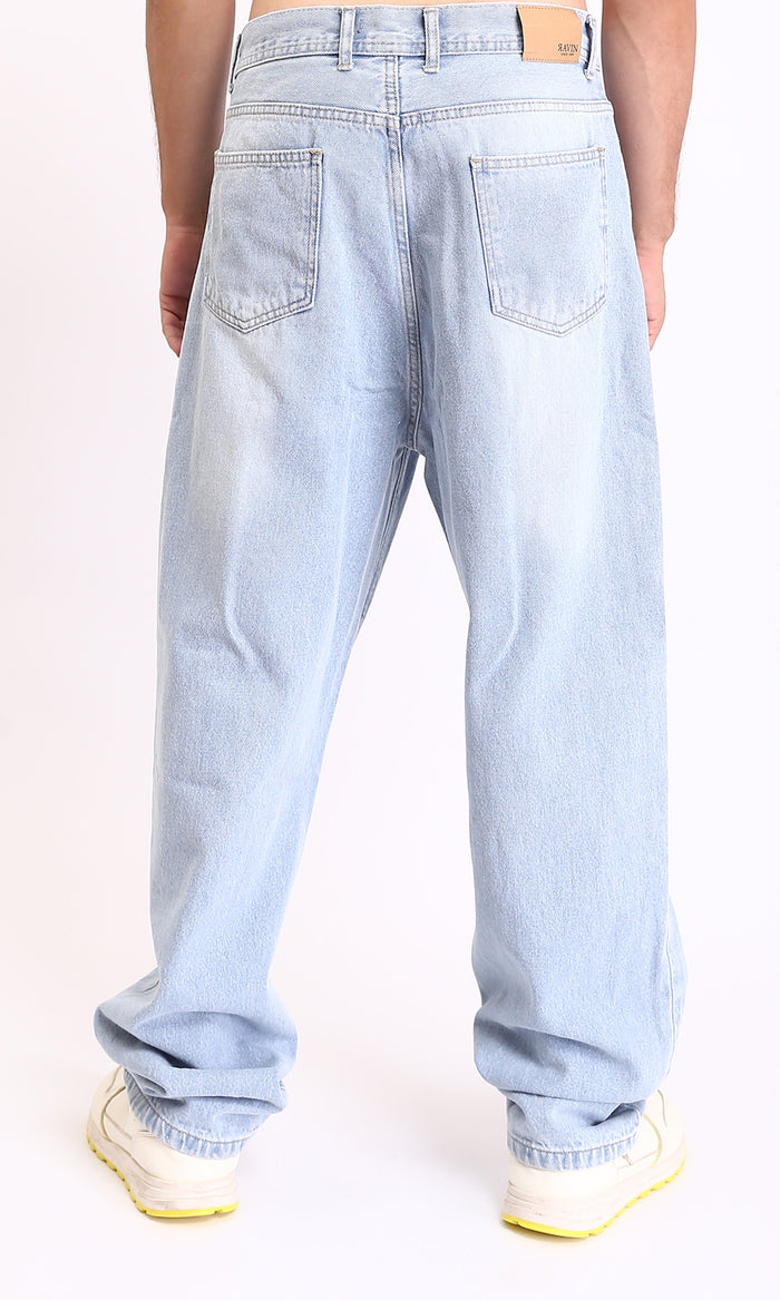 Light Blue Wide Leg Jeans - Straight Fit Cotton Denim for Men - R208749