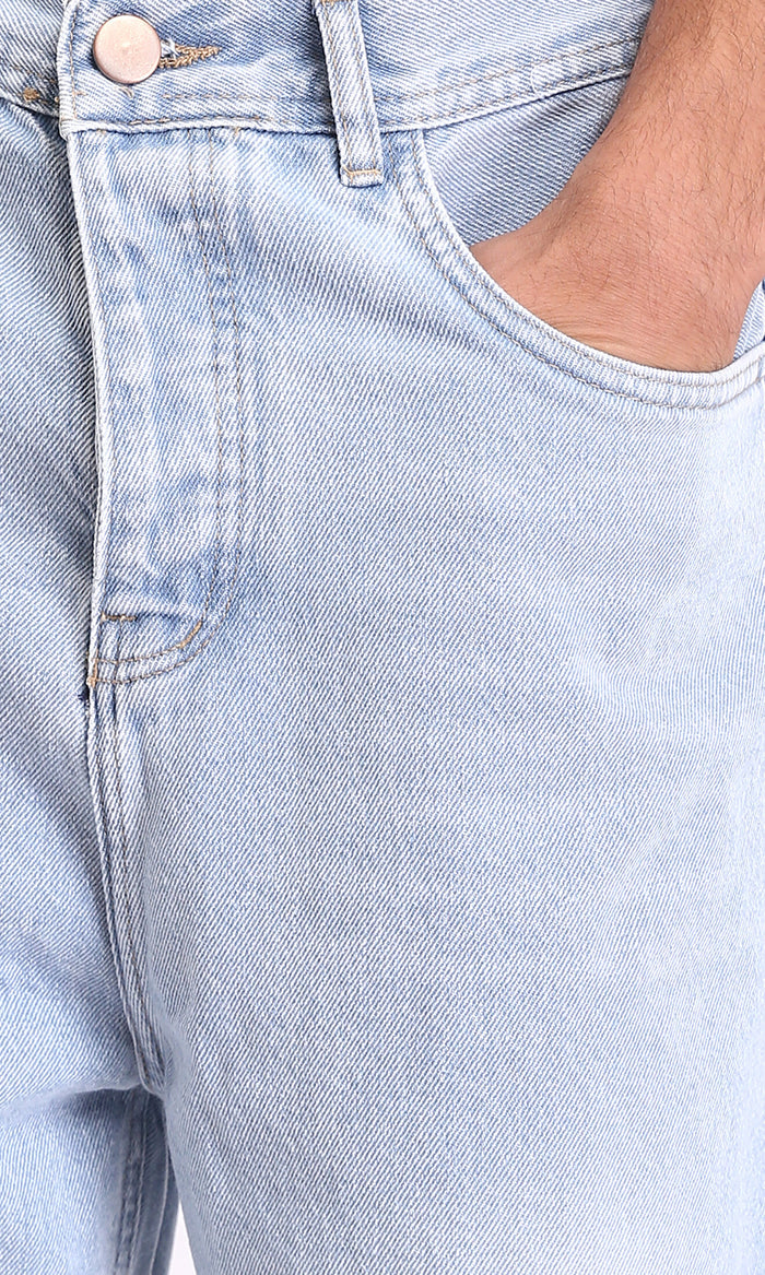 Light Blue Wide Leg Jeans - Straight Fit Cotton Denim for Men - R208749