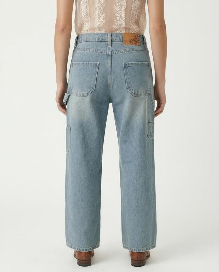 Light Wash Relaxed Fit Carpenter Wide-Leg Jeans - R205932