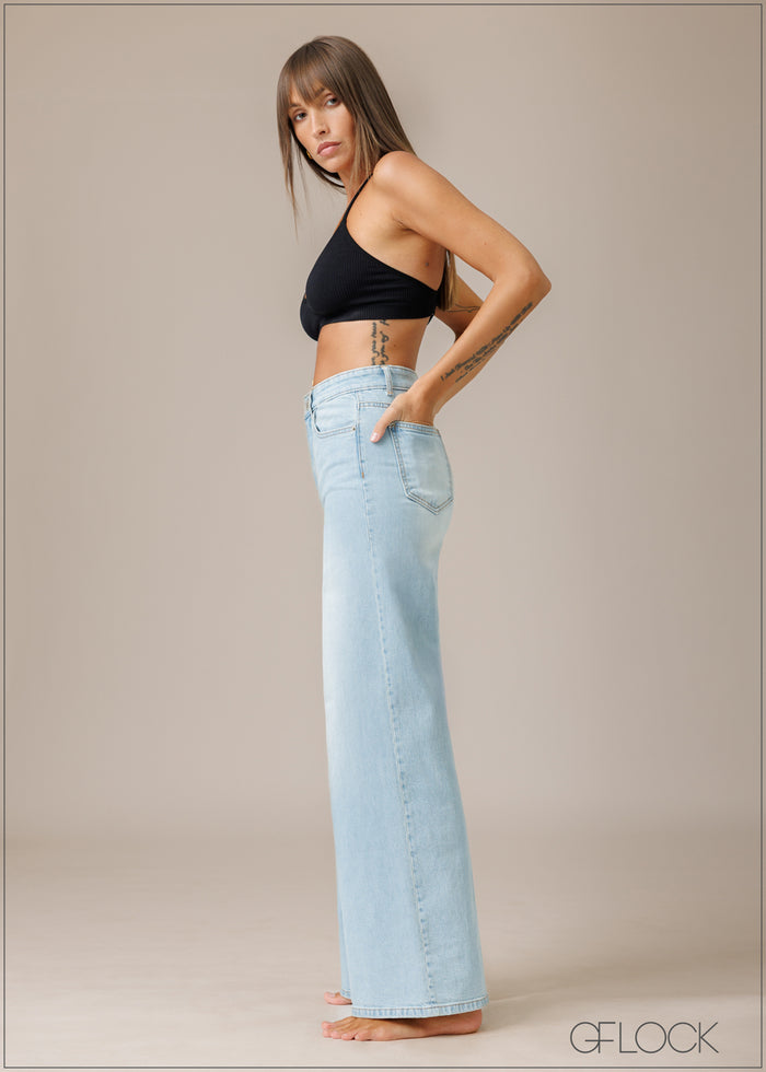 Light Wash Wide Leg Jean - Long Length - 210326D