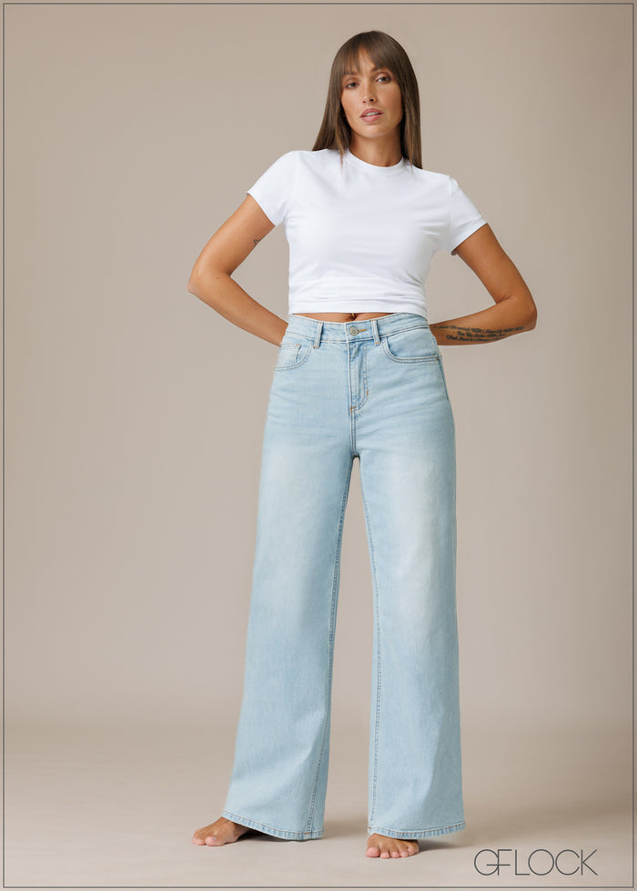 Light Wash Wide Leg Jean - Long Length - 210326D