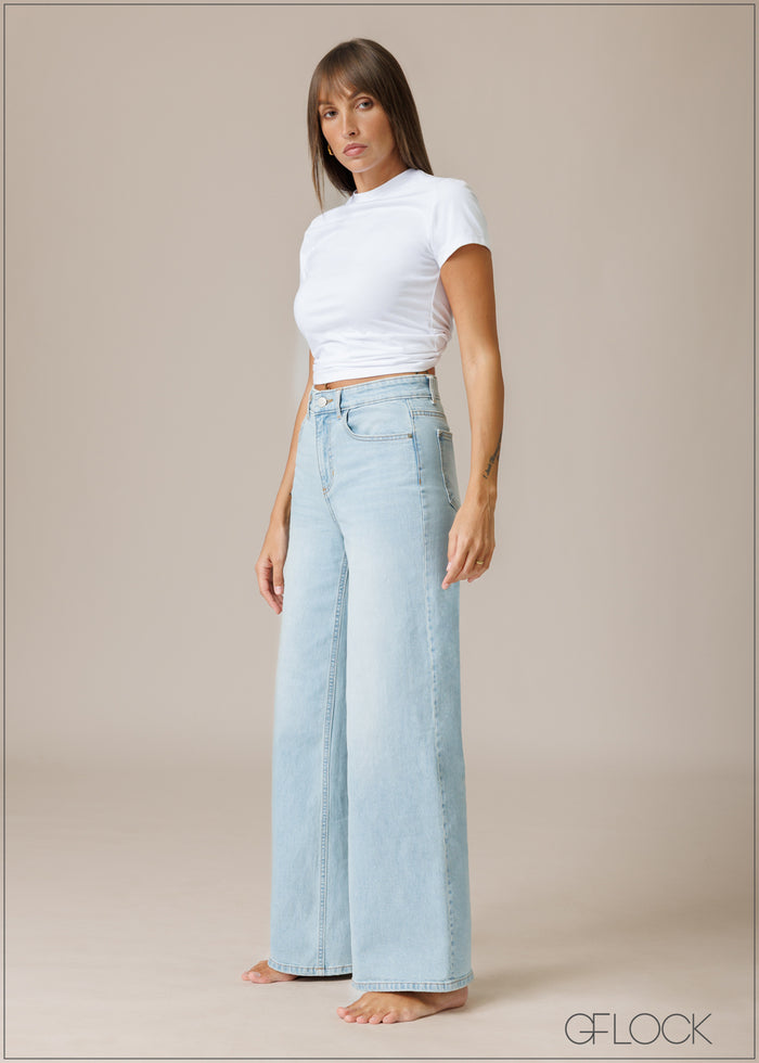 Light Wash Wide Leg Jean - Long Length - 210326D