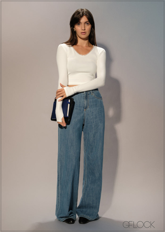 Light Wash Wide Leg Jean - Long Length - 250626