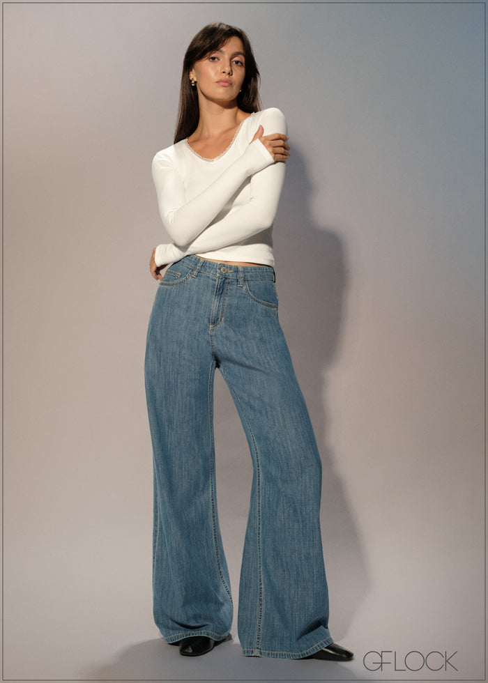 Light Wash Wide Leg Jean - Long Length - 250626
