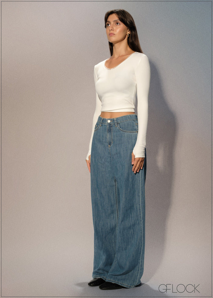 Light Wash Wide Leg Jean - Long Length - 250626