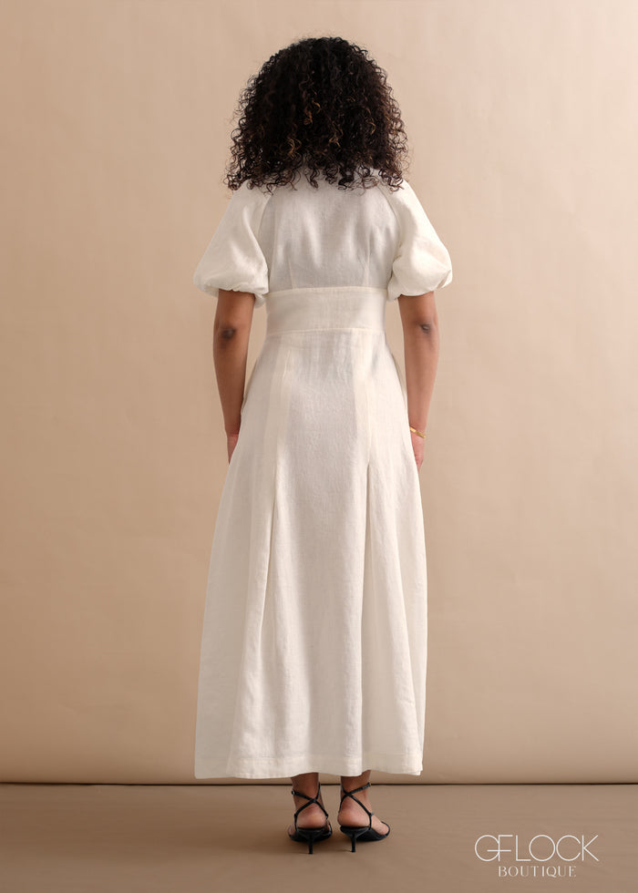 Linen Puff Sleeve Maxi Dress - 170526