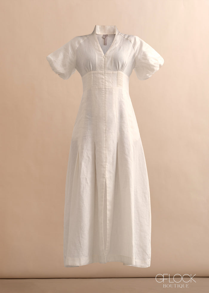 Linen Puff Sleeve Maxi Dress - 170526